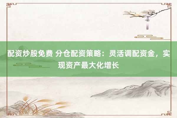 配资炒股免费 分仓配资策略:灵活调配资金,实现资产最大化增长