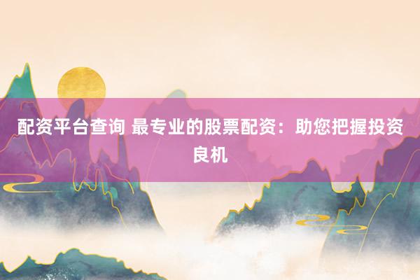 配资平台查询 最专业的股票配资:助您把握投资良机