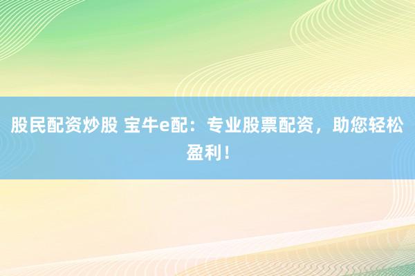 股民配资炒股 宝牛e配:专业股票配资,助您轻松盈利!