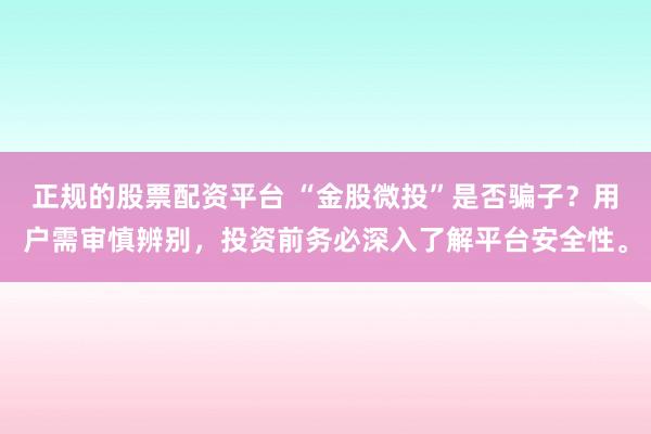 正规的股票配资平台 “金股微投”是否骗子？用户需审慎辨别，投资前务必深入了解平台安全性。