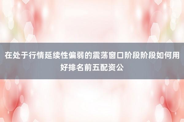 在处于行情延续性偏弱的震荡窗口阶段阶段如何用好排名前五配资公