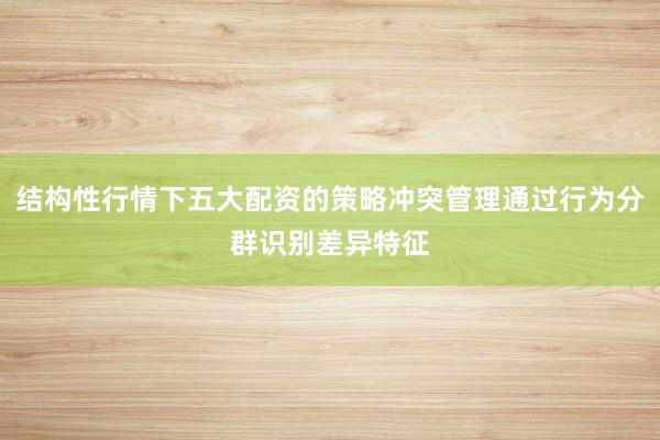结构性行情下五大配资的策略冲突管理通过行为分群识别差异特征