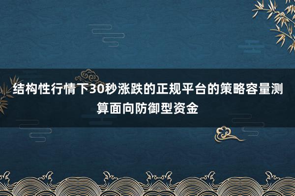 结构性行情下30秒涨跌的正规平台的策略容量测算面向防御型资金