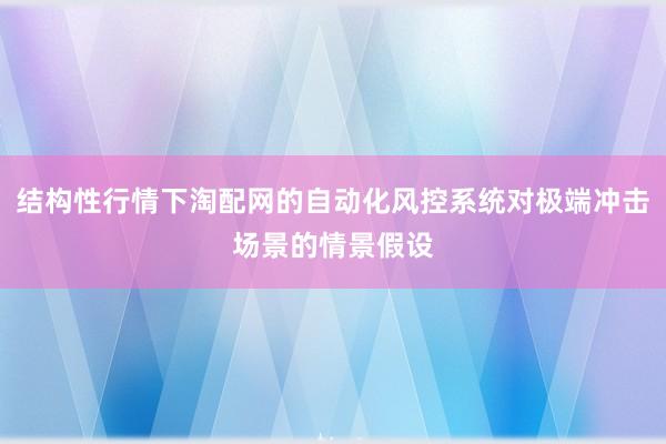 结构性行情下淘配网的自动化风控系统对极端冲击场景的情景假设