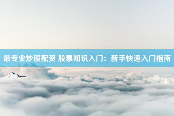 最专业炒股配资 股票知识入门：新手快速入门指南